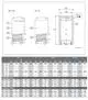 Bosch Pufferspeicher mit schematischer Darstellung, einschließlich Anschlusspunkte und Maße für Installation. Informationen zu Volumen und Isolierung sind tabellarisch aufgeführt.